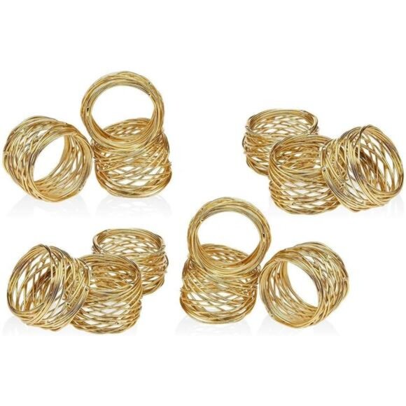 ARN Crafts Golden Round Mesh Napkin Rings- Set of 12 for Weddings Dinner - Picture 1 of 5